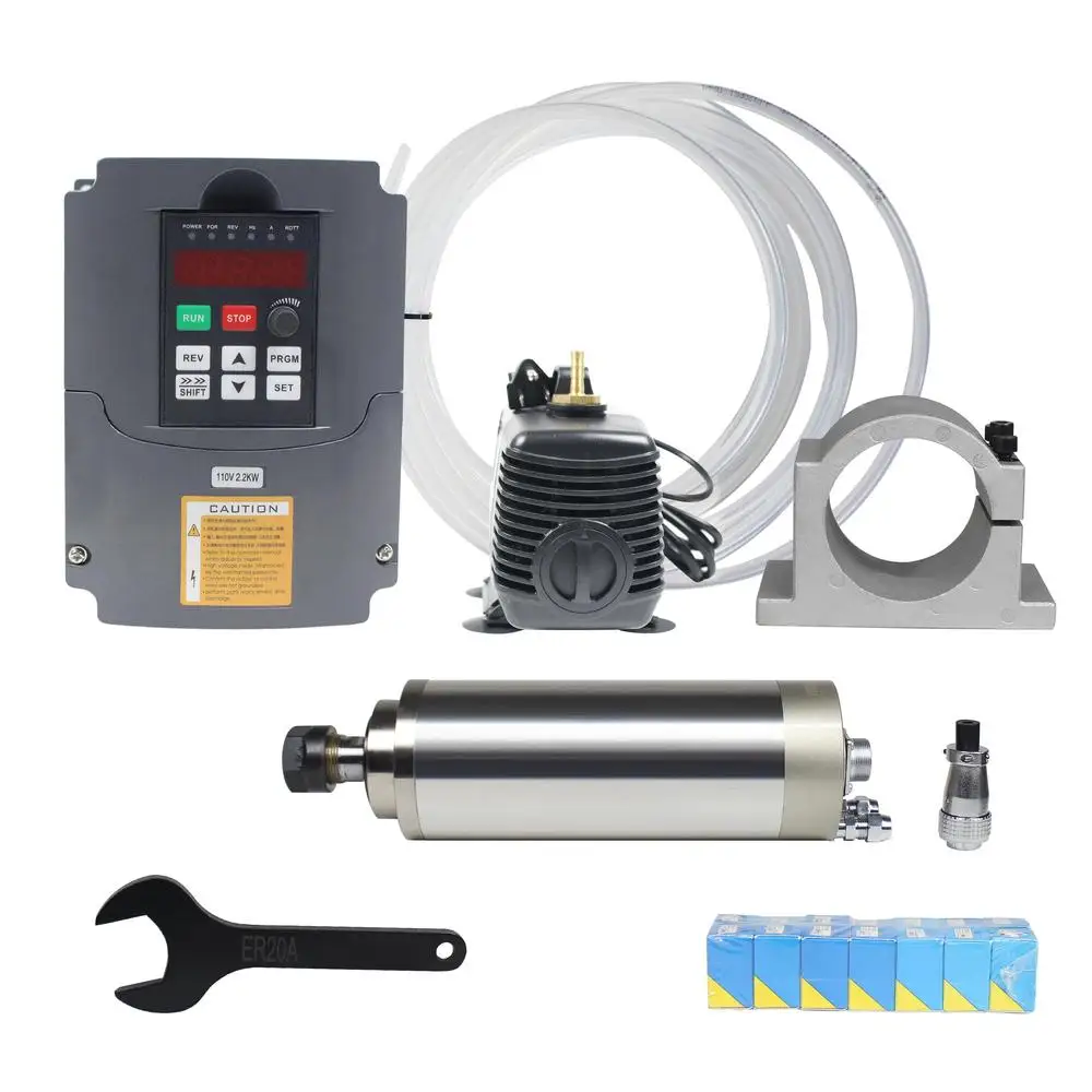 High Speed 2.2KW Water Cooled Spindle Motor Kit 110V VFD Inverter CNC 80mm Spindle Aircraft Plug Kit