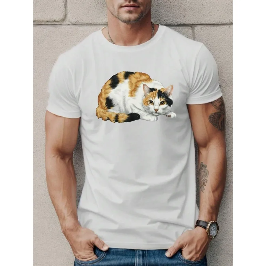 【New style】Summer Men's T-Shirt Short-Sleeved Designed With A Spotted Cat Pattern.