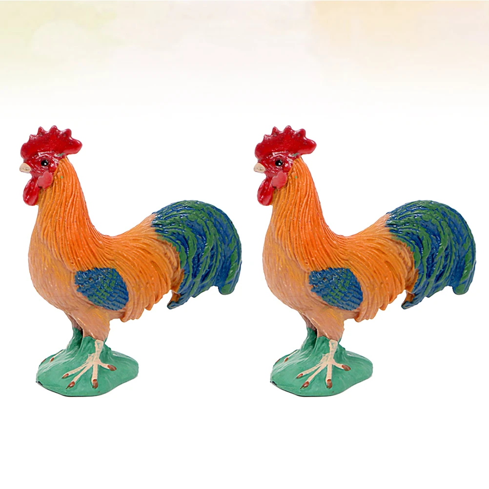

2 Pcs Animals Figurines Chicken Rooster Craft Decoration Miniature Chickens Artificial Poultry Decorations
