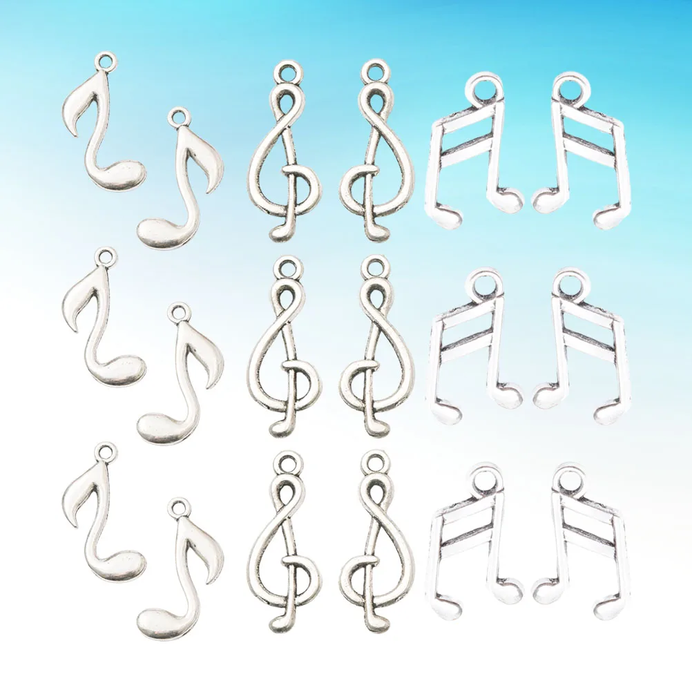 

90 Pcs Note Pendant DIY Necklace Keyring Zinc Alloy Spacer Beads Creative Design Charm Bracelet Pendant Set Silver Color