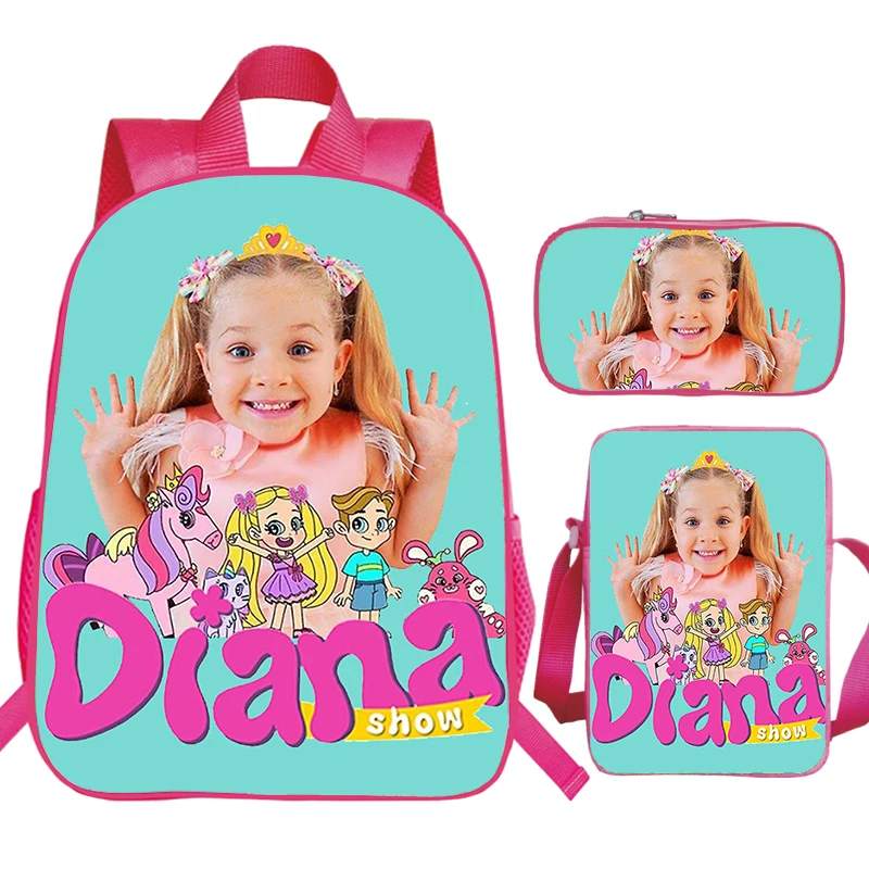 

Children's 3pcs Set Backpack Kids Diana Show Print Waterproof School Bags Girls Bookbag Cute Kindergarten Bag Preschool Kids