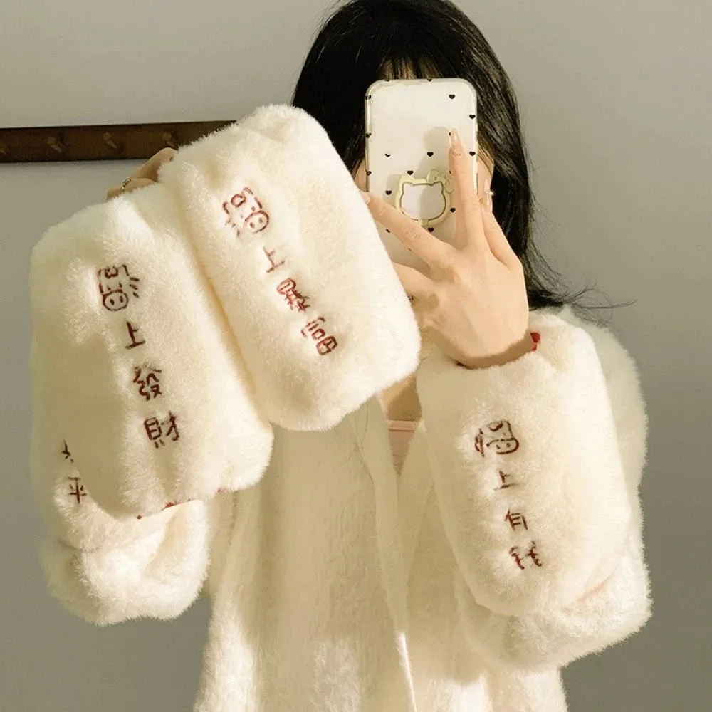 

Однотонные чехлы на рукава из мягкого искусственного меха, ветрозащитные, элегантные, грязеотталкивающие манжеты для рабочей одежды