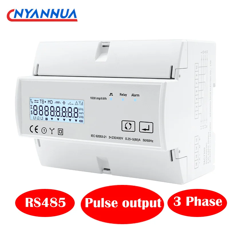 Misuratore di consumo di elettricità Monitor di potenza trifase misuratore di energia elettrica su guida Din 80A KWH Modbus RS485