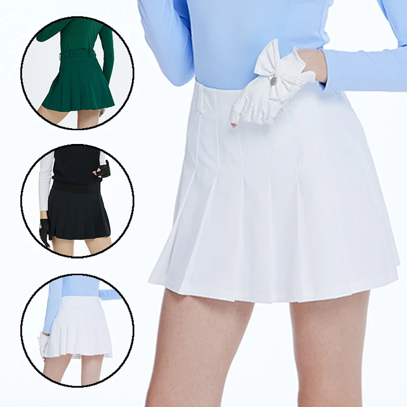 BLKTEE Golf Women's Pleated Skirt High-waisted A-shaped Skort Ladies Breathable All-match Tennis Golf Culottes with Inner Short
