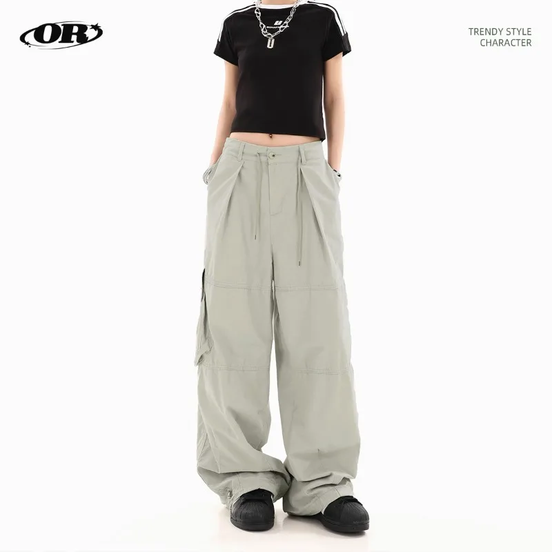 OR FL High Street Niche Personality Pull Rope High Waist 100 Cotton Women Cargo Trousers Trendy Brand Women's Y2k Wide Leg Pants