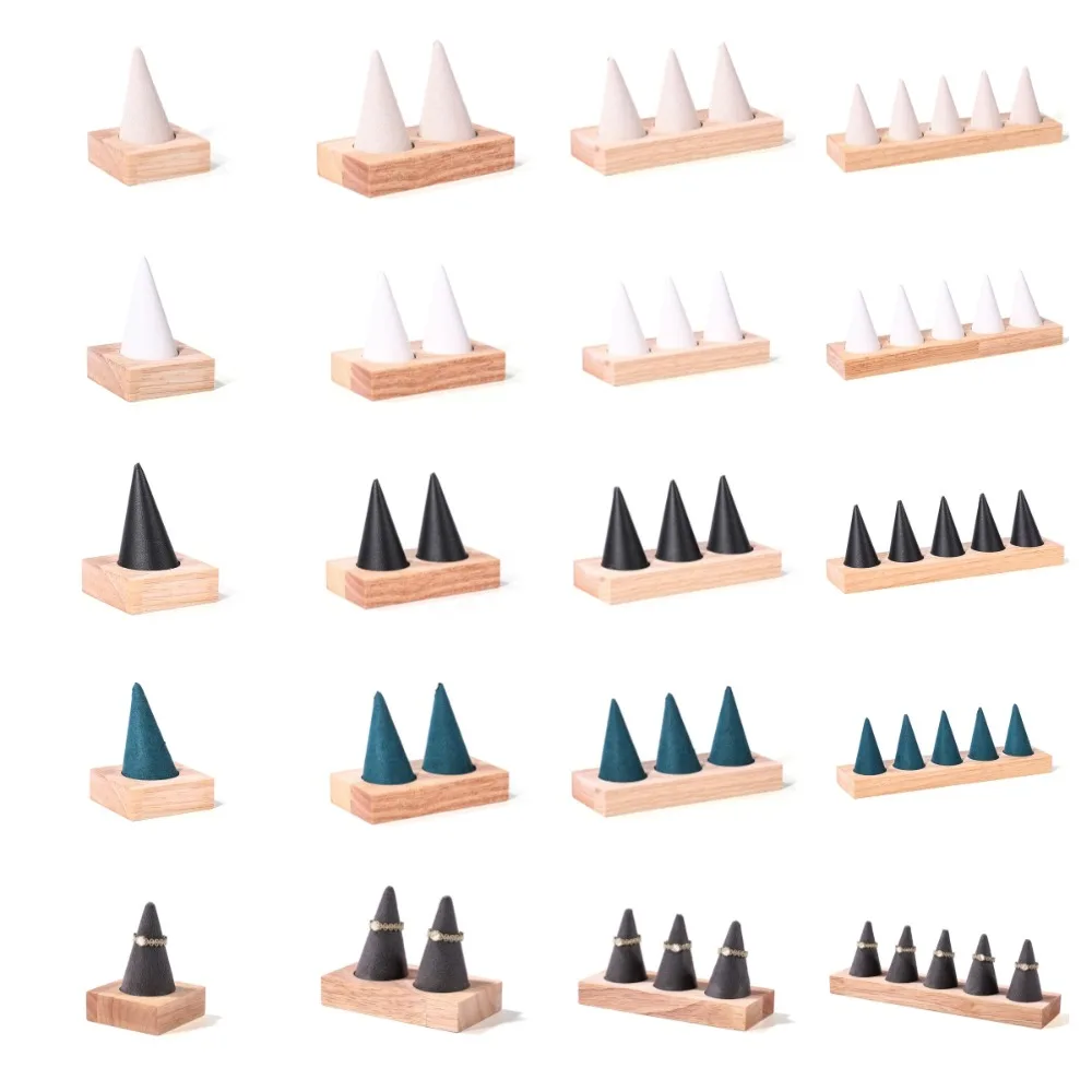 Rak Penyimpanan Cincin Bentuk Kerucut untuk Pajangan Perhiasan, Berbagai Ukuran, Bahan Flanel, Stand Pajangan Cincin Vintage Ringan