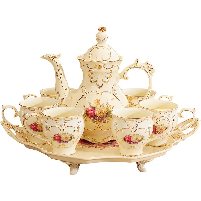 

DSA water cup tea set household living room ceramic water set cup set teapot luxury with tray household