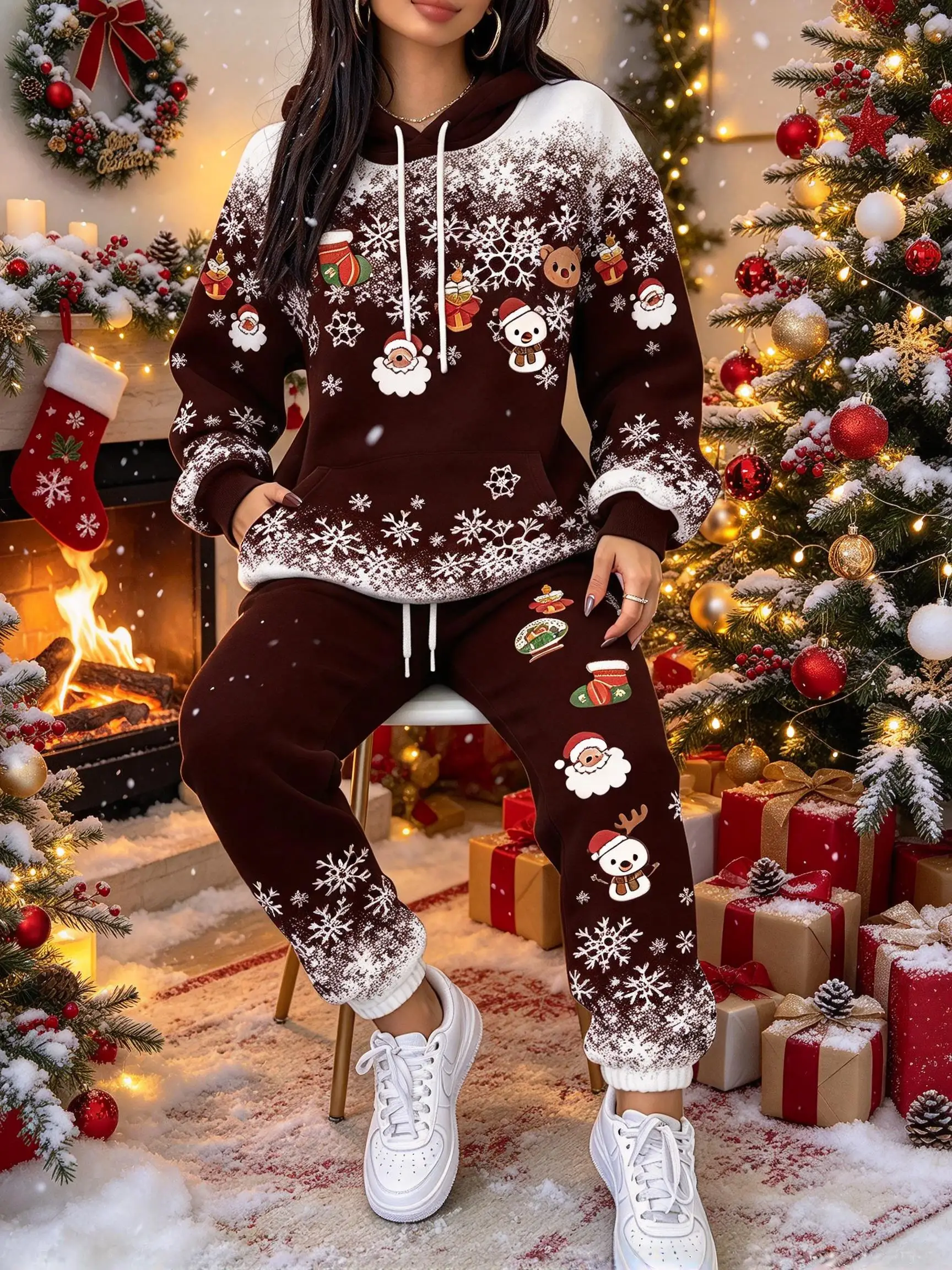 Matcha - Women Christmas 2 Piece Tracksuit Snow