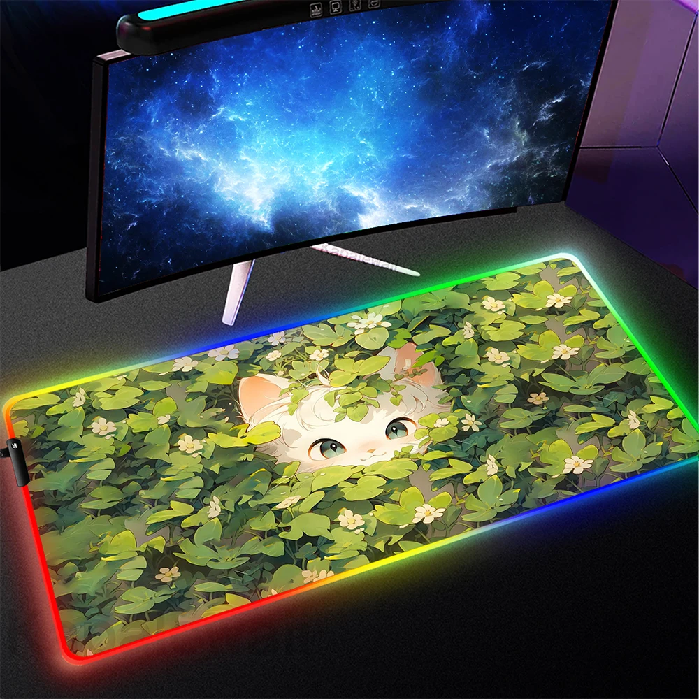 Anime Cat Patten Mouse Pad Gaming Setup Accessories Mousepad Desk Mat Locking Edge Mouse Pad Keyboard Mat Desk Pad RGB Mouse Mat