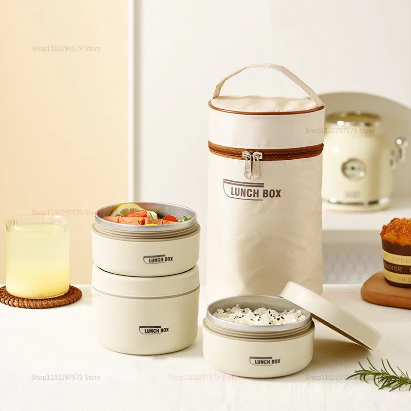 صندوق غداء معزول من الفولاذ المقاوم للصدأ لعمال المكاتب والطلاب صندوق بينتو مختوم متعدد الطبقات لتخزين المواد الغذائية الآمنة في الميكروويف