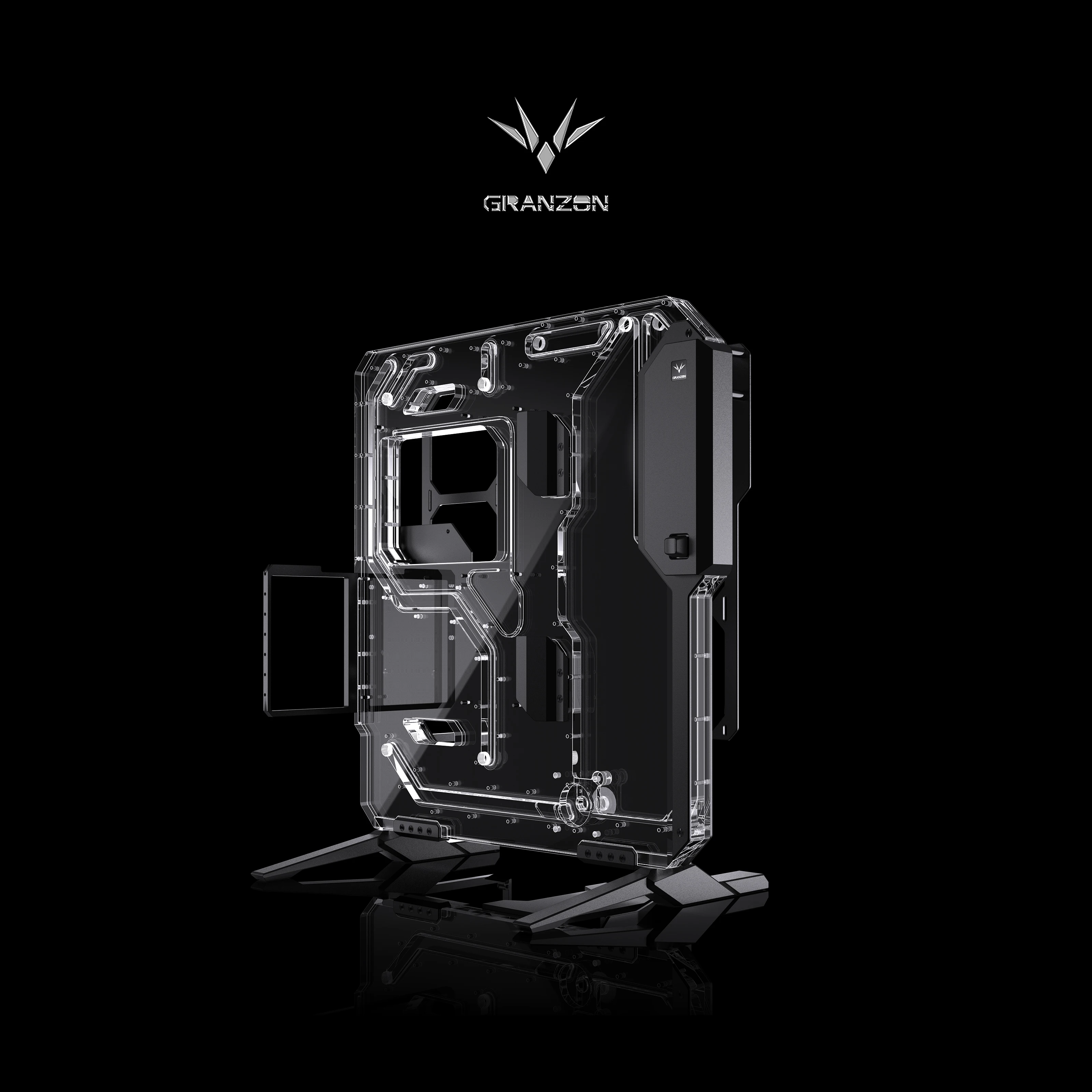 Granzon G20 Open Frame Distro Plate Case Supports E-ATX Motherboard,with Waterway Board Water Cooled DIY Gaming Computer Chassis