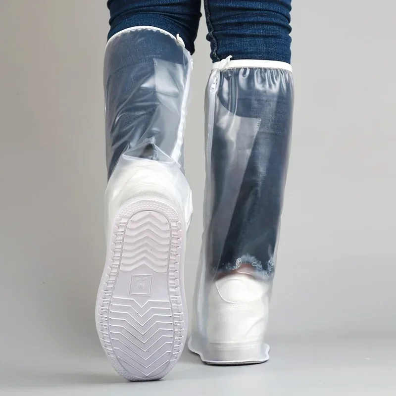 High Tube Rain Shoe Cover with Pressed Edge Thickened Sole Wear Resistant Rainproof Unisex Reusable PVC Outdoor Shoe Cover