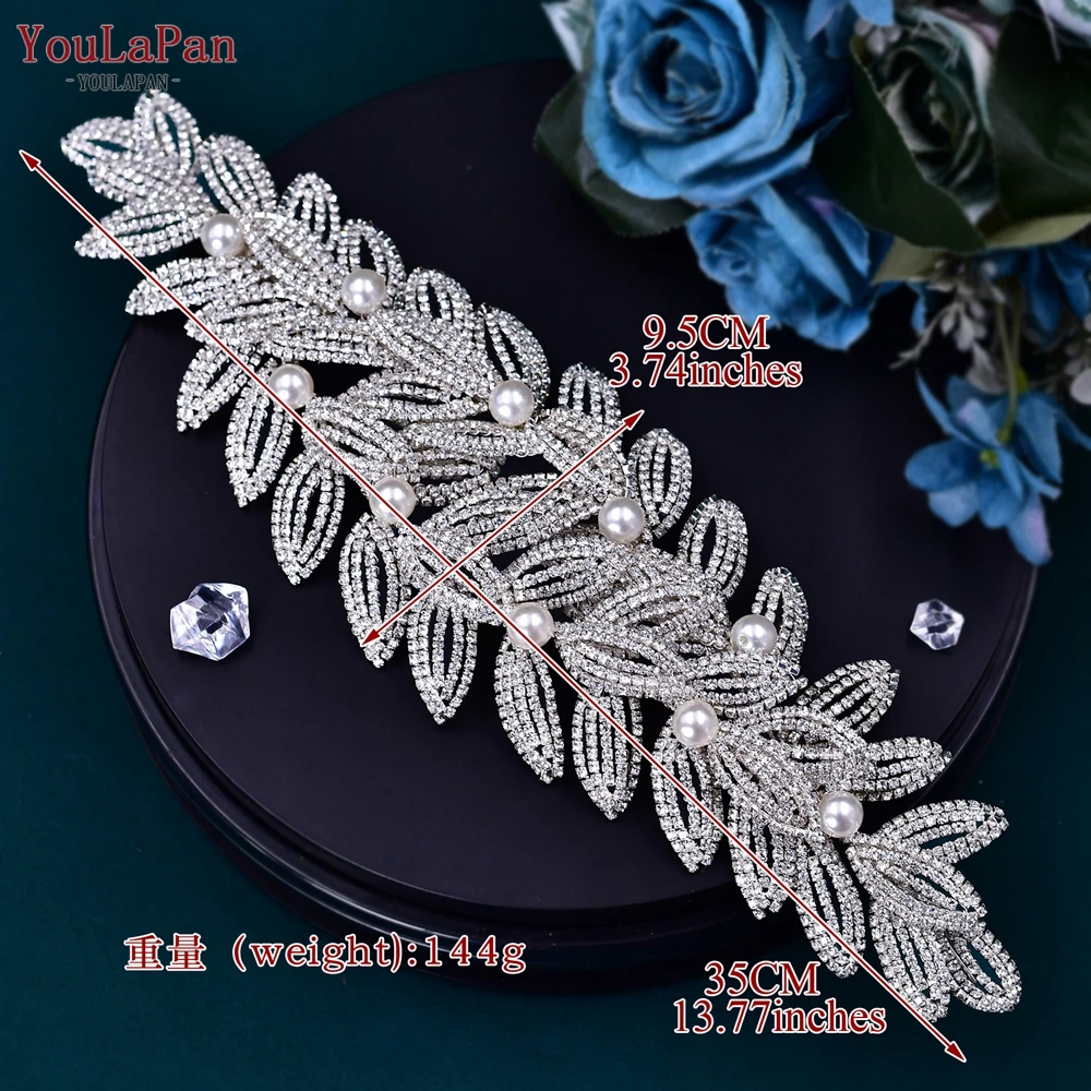 TOPQUEEN Wedding Headband Leaf Bridal Headpiece Woman Hair Accessories Jewelry Handmade Bride Headdress Pageant Tiara HP411