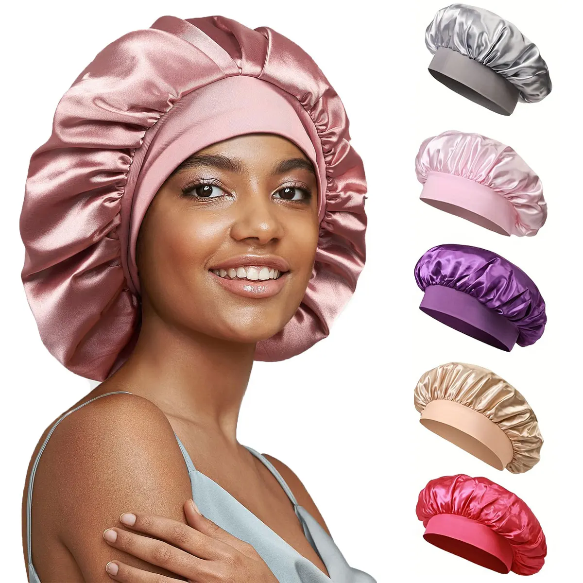 1Pcs Silk Bonnet for Sleeping Women Satin Lined Hair Bonnets for Sleeping Soft Elastic Band Silk Sleep Cap for Curl