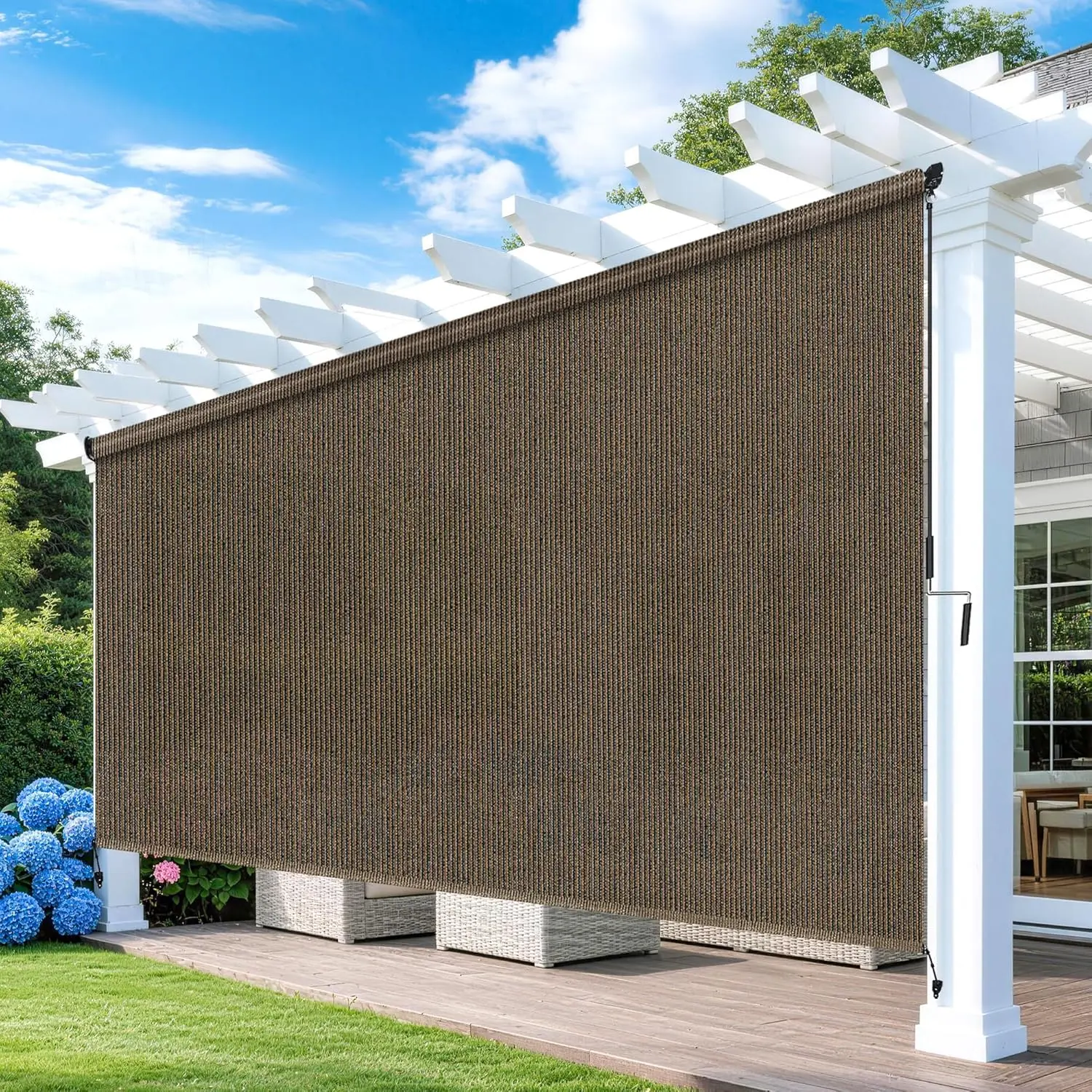 Outdoor Patio Porch Shades, Mocha, 90% UV Block, Privacy Protection, Splicing Design, 20-Min Install
