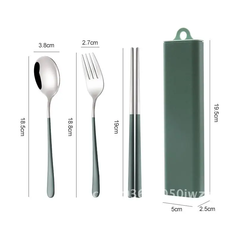 

304 Stainless Steel Portable Tableware Spoon Fork Chopsticks Three-piece Set Outdoor Gift suit Camping Tableware Box