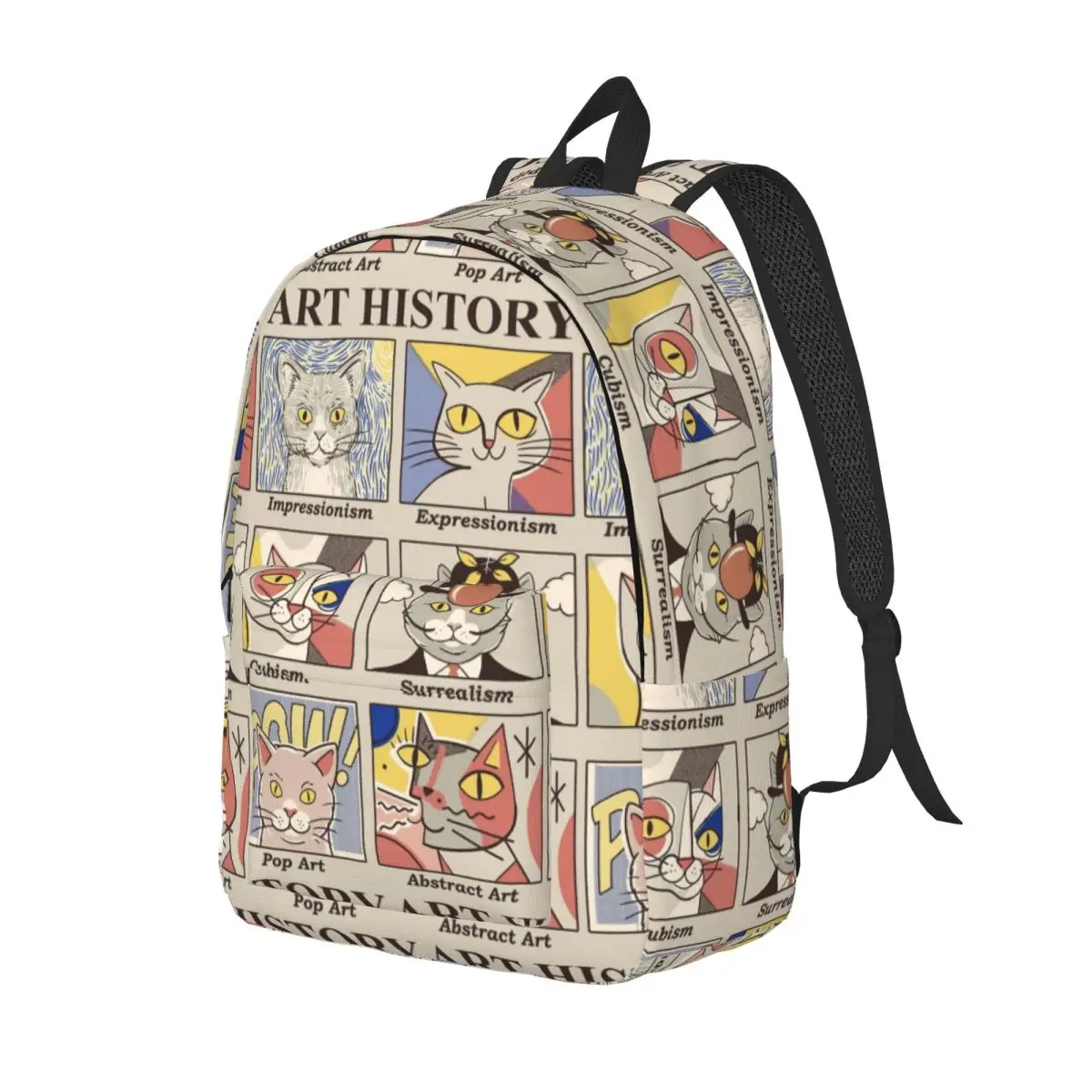 Art History Funny Cat Cartoon Backpack Middle High College School Student Bookbag Teens Canvas Daypack Sports