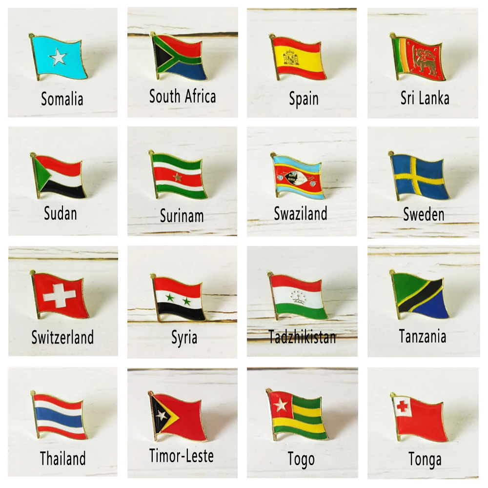 Flaga narodowa Metalowa przypinka do klapy Odznaka kraju Cały świat Somalia Republika Południowej Afryki Hiszpania Sudan Szwecja Syria Tanzania Tajlandia Togo