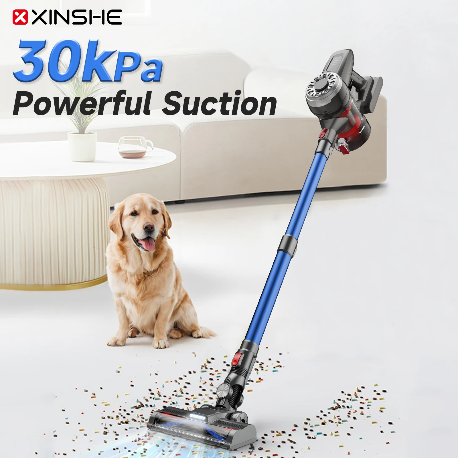 XINSHE A7 30kpa portable cordless vacuum cleaner, V-shaped brush, 2000mAh removable rechargeable battery, 40.58 oz large dust cu