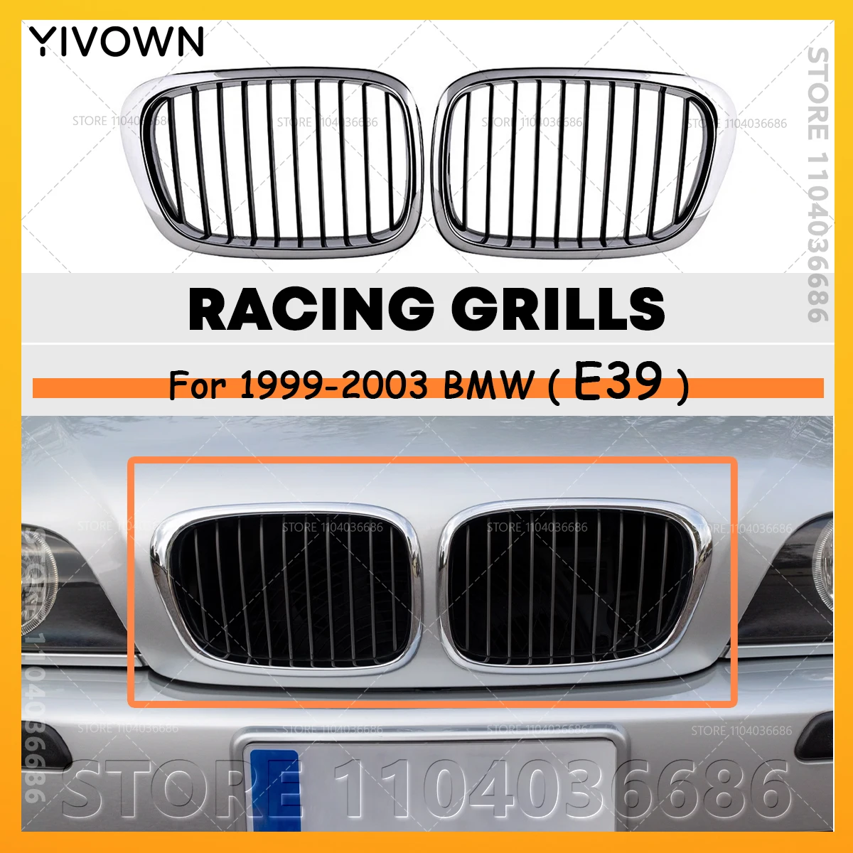 

For 1999 2000 2001 2002 2003 BMW 525i 528i 530i 540i M5 E39 Front Chrome Decorative Kidney Grille 51137005837 51137005838