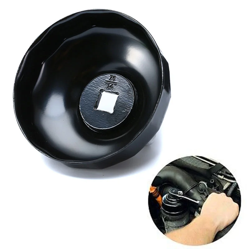 1pc High Quality Black Steel 76mm 14 Flutes Car Oil Filter Cap Type Wrench With 3/8\
