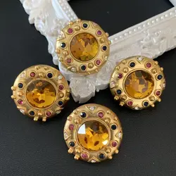 Retro earrings paired with fashionable and elegant geometric round earrings S925 women's silver needle crystal ear clip