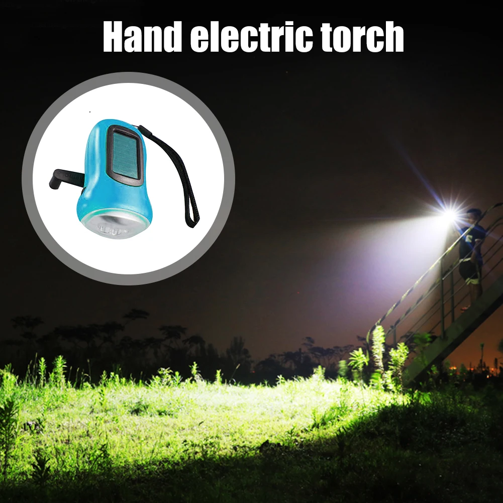 LED Hand Crank Flashlight Solar Dynamo Torch Multipurpose Mini Portable Flashlight with Lanyard for Camping Hiking