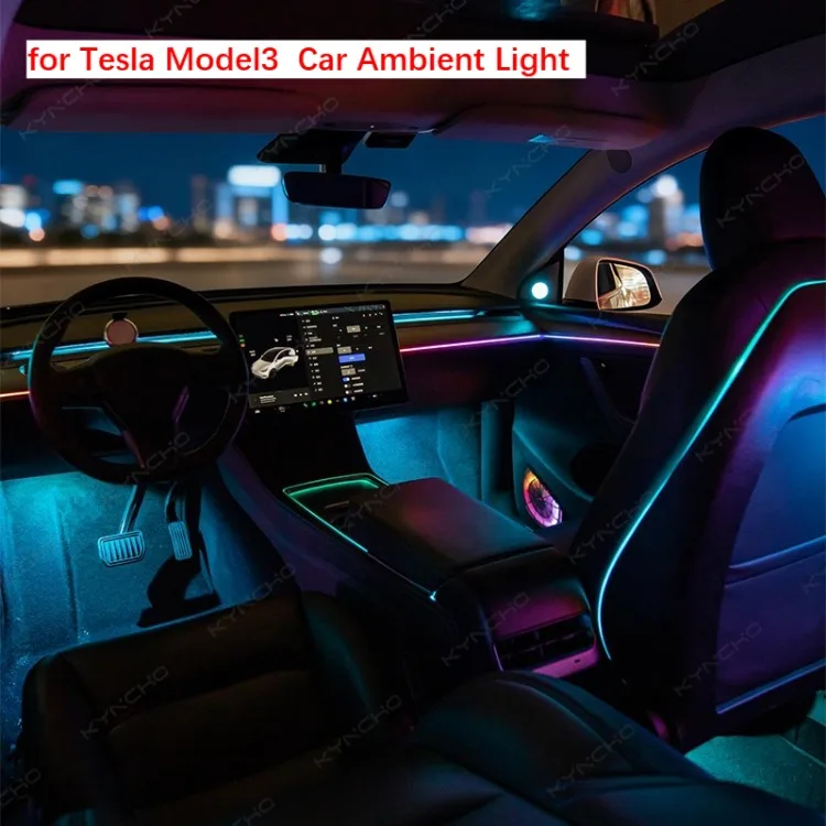 KYNCHO for Tesla Model 3 12V Symphony LED Ambient Light 64 Colors for APP Controlled Intelligent Interior Dimmable Lighting for