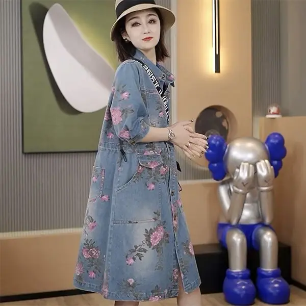 Casual Denim Dress Dress Women's 2023 New Summer Loose Fashionable Flower Skirt Covers The Belly and Looks Thin and Slightly Fat