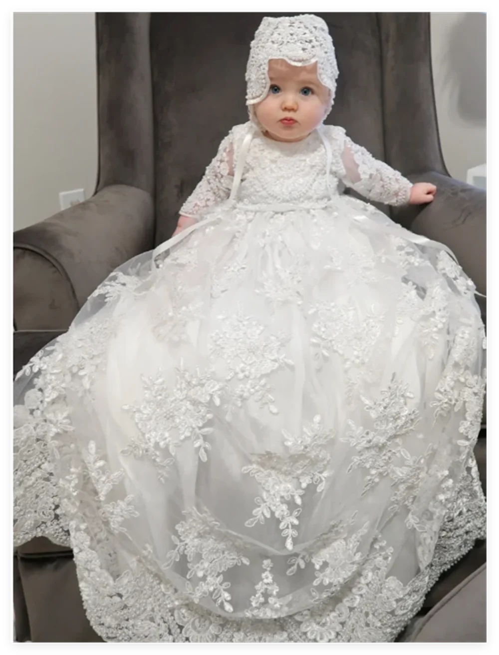 Vintage Baby Girl Dress Baptism Dresses Extra Long 1st year birthday party wedding Christening baby infant clothing bebes