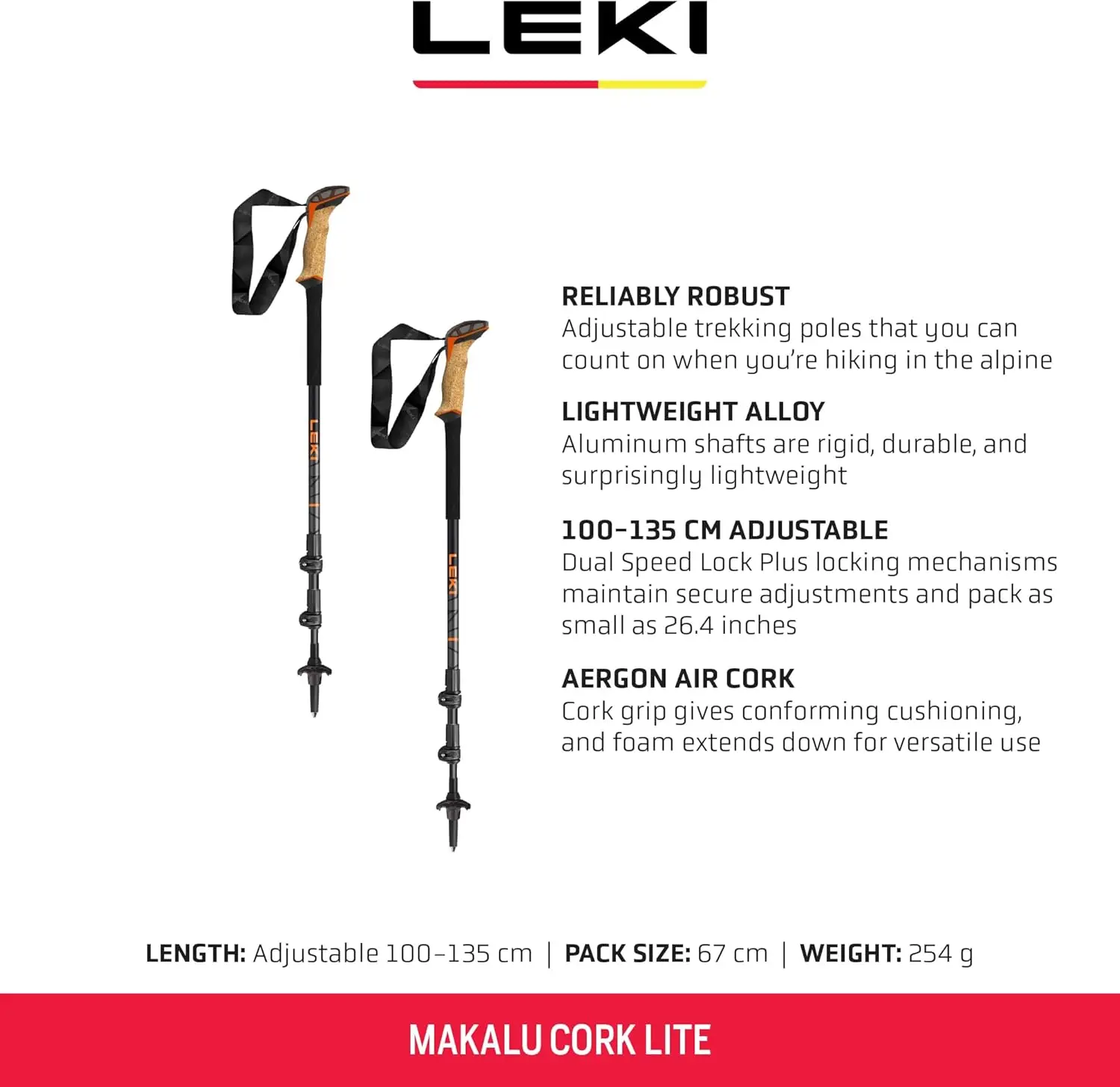 Cork Lite Aluminum Adjustable Lightweight Walking Poles for Trekking & Hiking