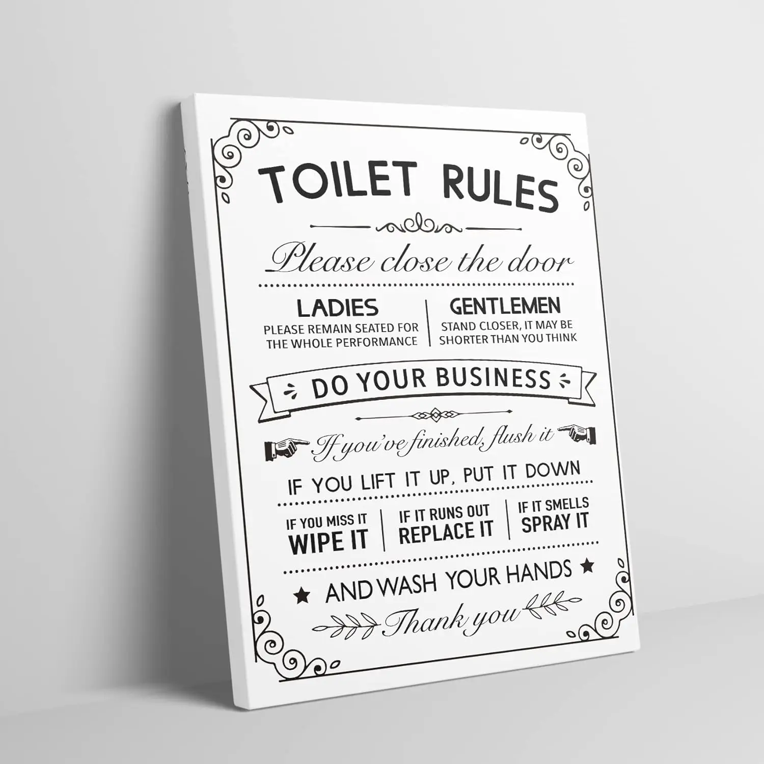 OGILRE Vintage Toilet Rules Canvas Wall Art  Funny Bathroom Quotes x Inch Framed Print Home Decor Poster for Bathroom