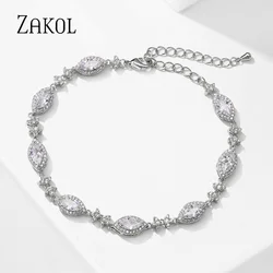 ZAKOL Fashion Horse Eye Cubic Zirconia Charm Bracelets for Women Shiny CZ Crystal Bridal Bracelet Wedding Engagement Jewelry