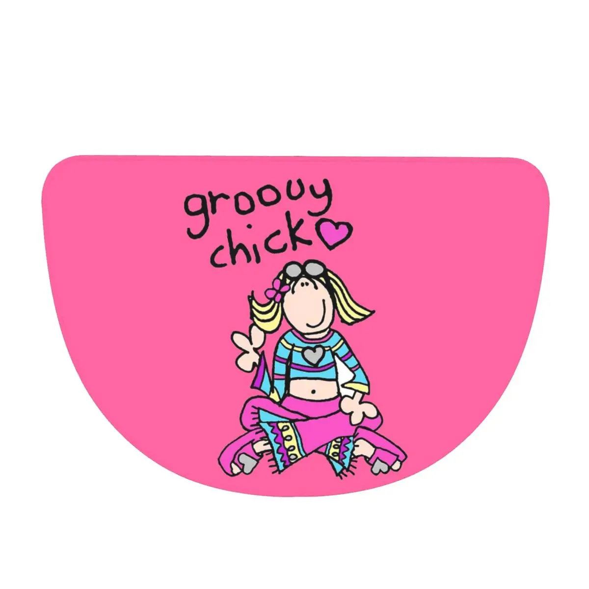 Groovy Chick Girls 2000s Y2K Vintage Soft Flannel Half Round Doormat Non Slip Bathroom Mat Absorbent Floor Carpet for Garage