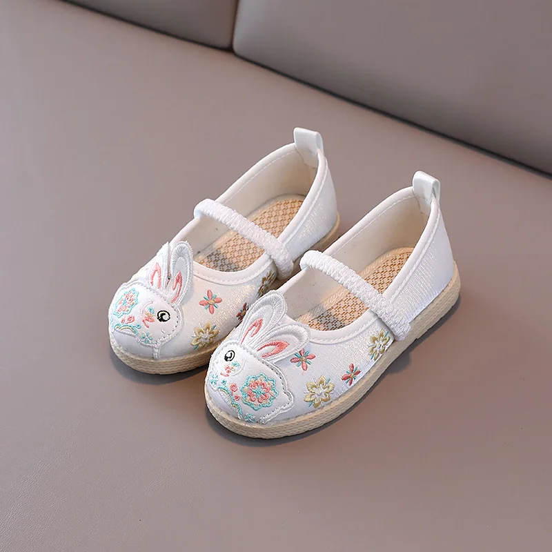 

Children's Embroidered Rabbit Cloth Shoes Chinese Style Girls Shoes Festival Vintage Kids Flats Fashion Soft Bottom Hanfu Shoes