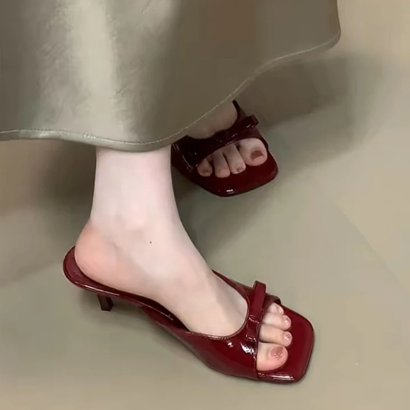 

Женские туфли-мюли на высоком тонком каблуке с квадратным носком в уличном стиле, летние элегантные свадебные туфли, женская обувь Zapatos De Mujer