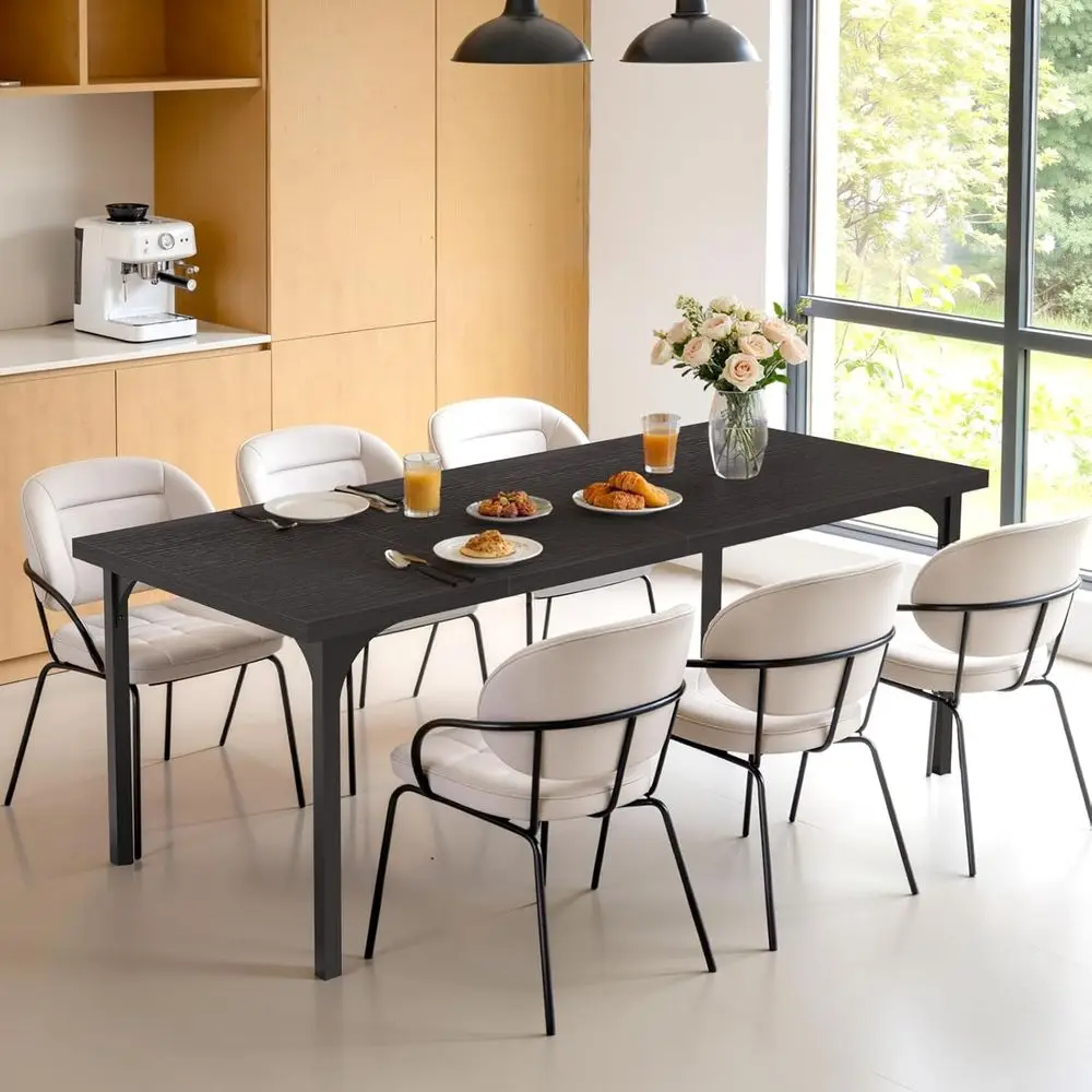 Elegant 70.8 Long Dining Table for 8, Suitable for Kitchen or Dining Room, Family Home Office, Black