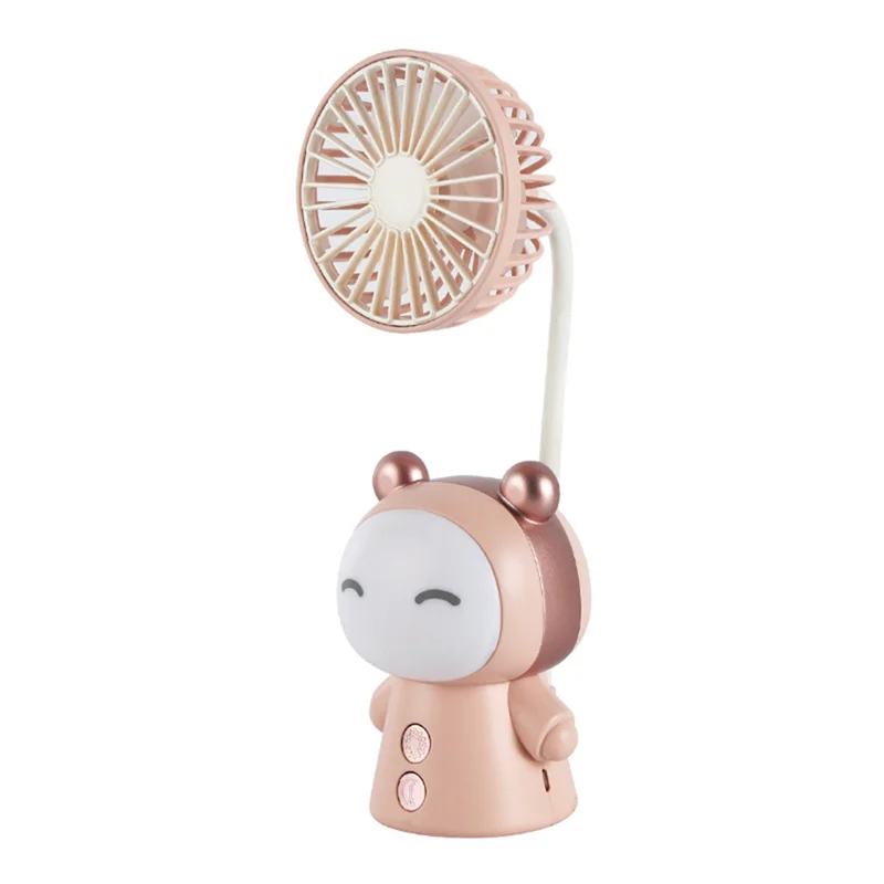 X11A Mini Fan Cartoon Portable Fan With Night Light USB Rechargeable Operated Folding Small Fan For Table Study Desk Lamp