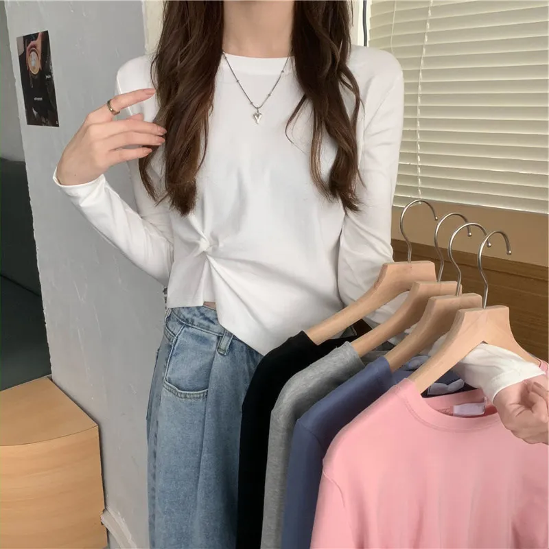 Korean Style Long Sleeve T-Shirt Women's Design Sense Base Shirt Inner Wear Split Irregular Fashion Autumn New Arrival