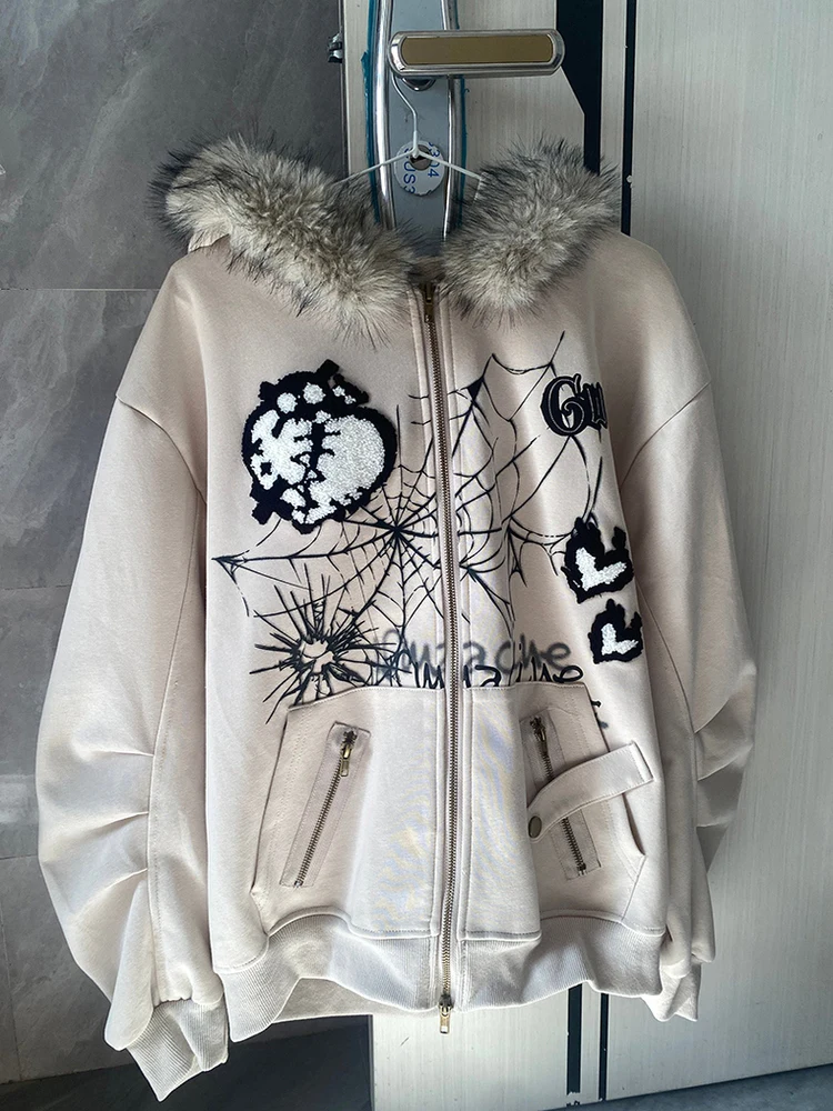 

American High Street Rabbit Ear Fur Collar Hoodie Unisex Autumn Winter Thickened Design Sense Hat Shirt Upper Apparel