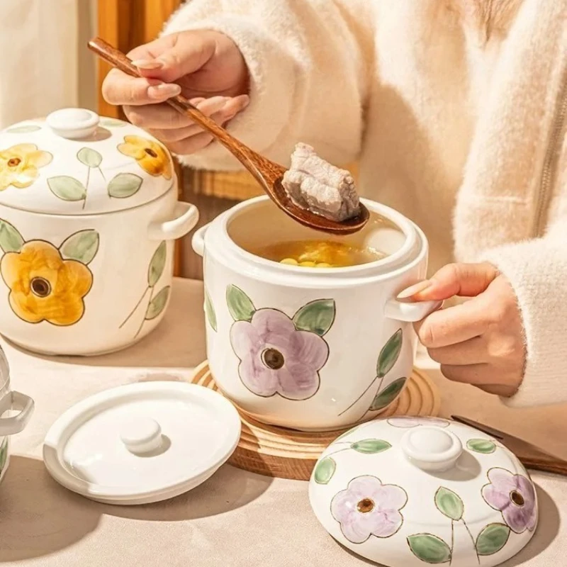 

Ceramic Stewing Cups with Lid Water-jacketed Stewing Jars Household Bird's Nest Special One-person Small Egg Bowl Steaming Cups