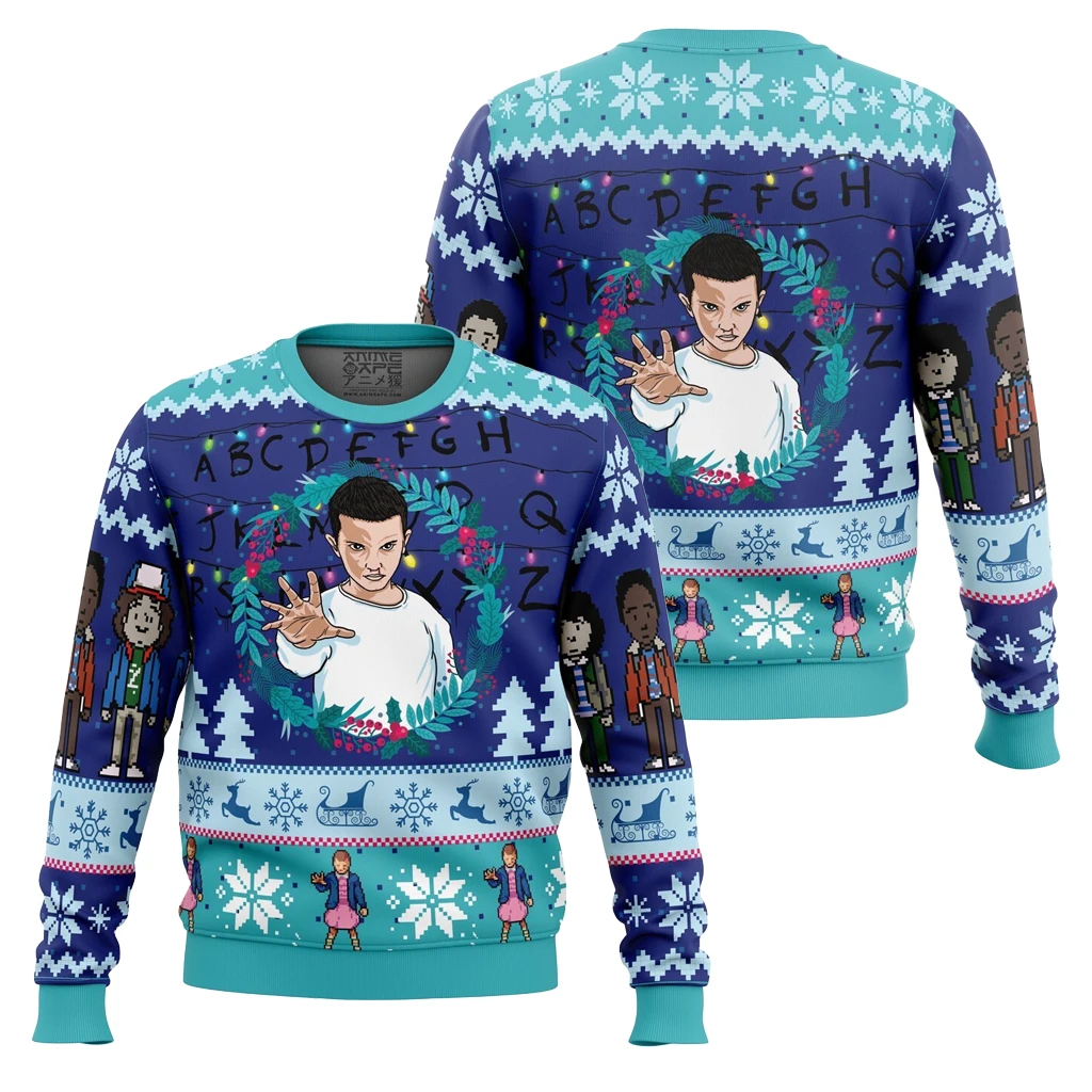 

Eleven Hawkins Town Funny Christmas Ugly Sweater Retro Winter Round Neck Pullover Drama Fans Christmas Gifts Friends Gathering