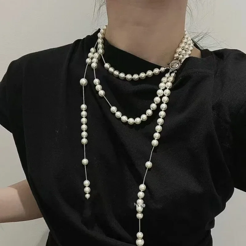 Broken Pearl Asymmetric Three Dimensional Saturn Long Necklace NANA Star Same Style