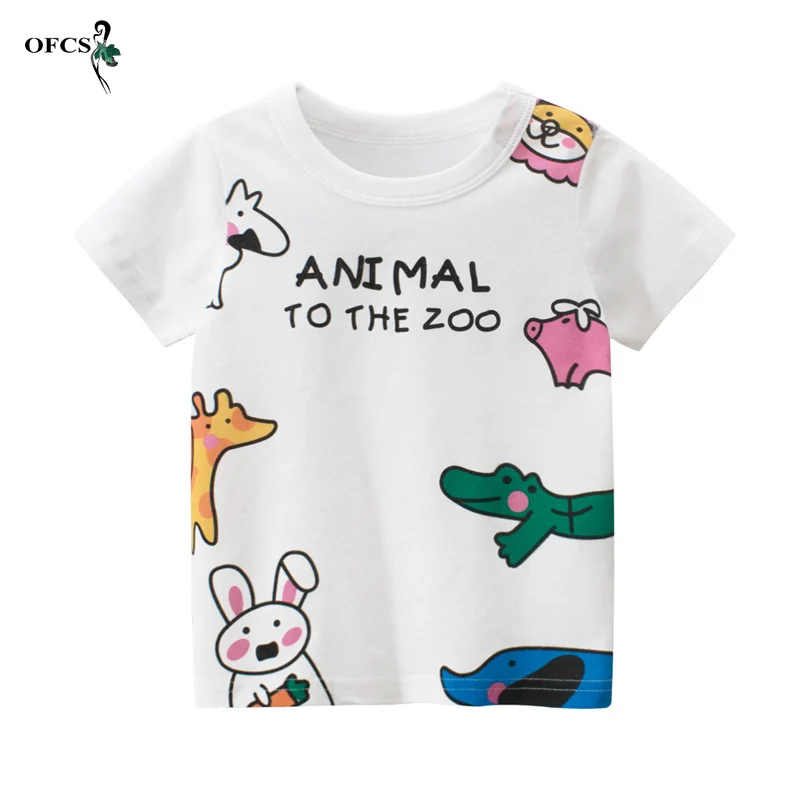 

Hot Sale Summer Children's Clothes Cartoon T-shirt For Boys Girls Animal Printing Short-sleeved Thin Sweatshirts Young Kids Tees