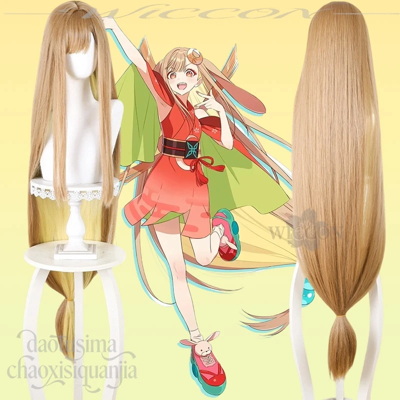 Peluca de Cosplay de princesa Kaguya, pelo sintético interior largo amarillo marrón claro, accesorio de disfraz de Halloween y Navidad de Anime