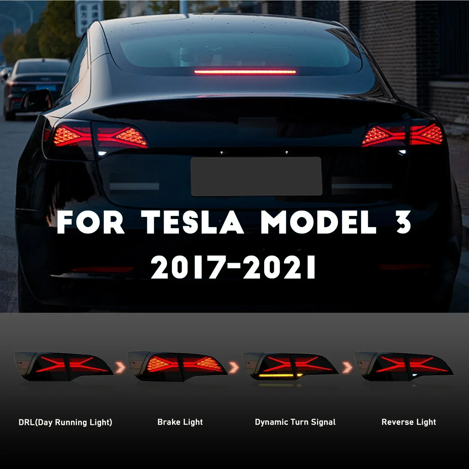 Car Accessories Back Lamps 2017-2021 Full LED Tail Lights For Teslas  Model 3 Model Y With DRL Start Up Animation