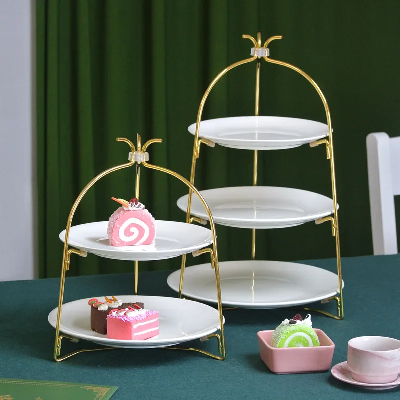 Multi Layer Fruit Pastry Candy Snack Chocolates Buffet Plate Foldable European Ceramic Dessert Table Cupcake Holder Display Rack