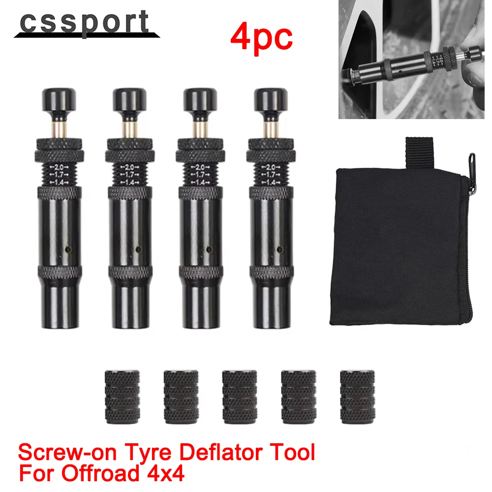 

4pc Black Adjustable Auto-Stop Tire Air Down Kit Screw-on Tyre Deflator Tool For Offroad 4x4 Vehicle Accessories