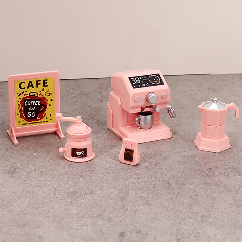 Cafetera rosa en miniatura para casa de muñecas, conjunto de máquina para cocina o cafetería, muebles para casa de muñecas, modelo, accesorios de decoración, 1/12