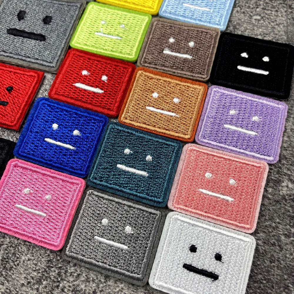 Square Expression Embroidered Applique Patches Fabric Garment Apparel Clothing Accessories Embroidery Badges Pink Black White